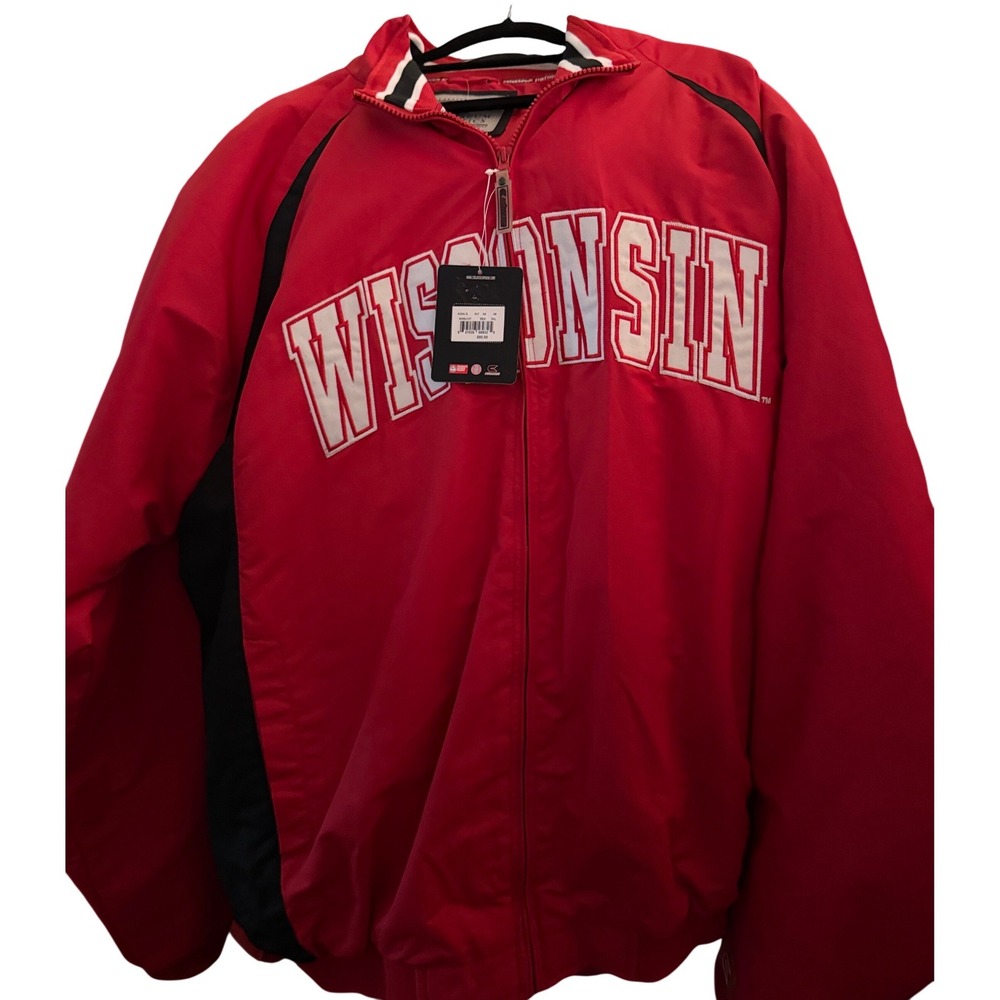 Colosseum Athletics Wisconsin Badgers‎ Red Full Zip Jacket Men's 2XL New